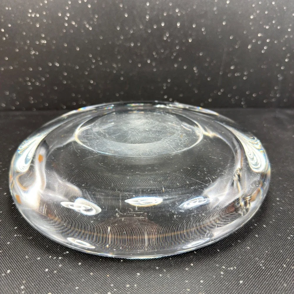 Vintage 1960s Sweden Art Glass Ashtray 8 Inch Heavy Clear Crystal MCM Round